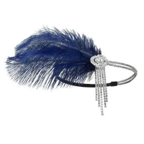 Great Gatsby 1920's Flapper Feather Headdress Fancy Dress - Navy (Style 26)