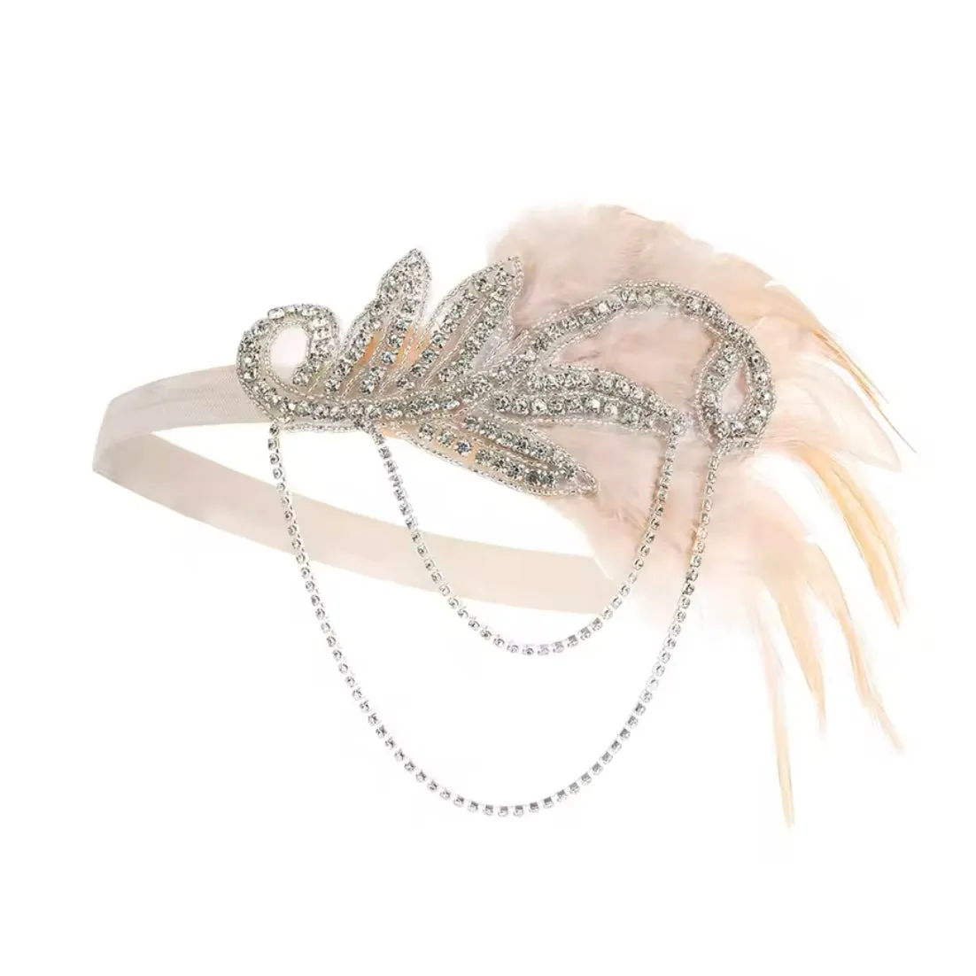 Great Gatsby 1920's Flapper Feather Headdress Fancy Dress - Peach (Style 18)