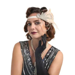 Great Gatsby 1920's Flapper Feather Headdress Fancy Dress - Peach (Style 18)