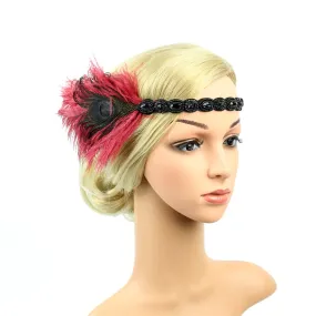 Great Gatsby 1920's Flapper Feather Headdress Fancy Dress - Red (Style 10)