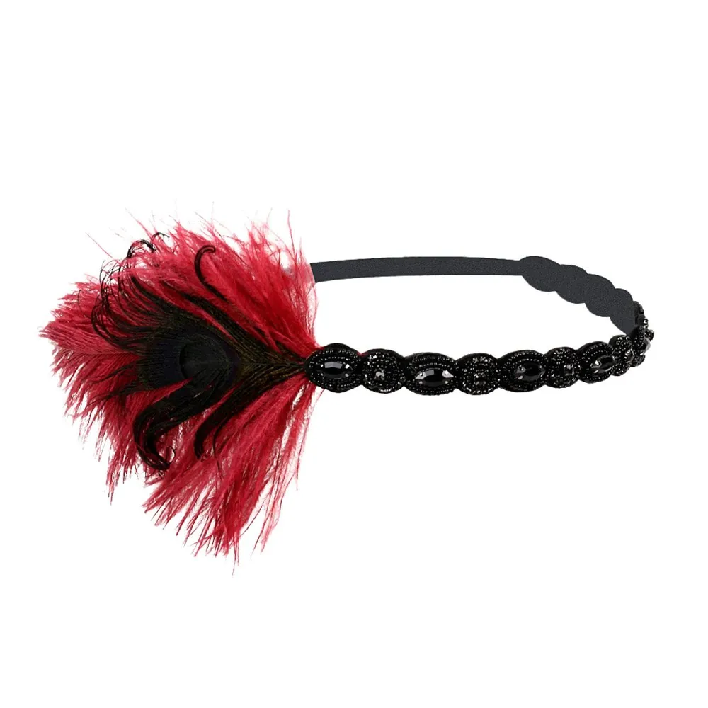 Great Gatsby 1920's Flapper Feather Headdress Fancy Dress - Red (Style 10)