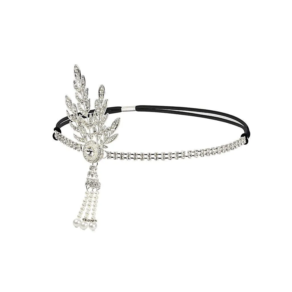 Great Gatsby 1920's Flapper Feather Headdress Fancy Dress - Silver (Style 20)