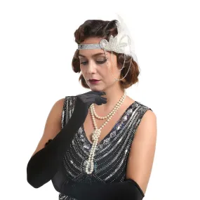 Great Gatsby 1920's Flapper Feather Headdress Fancy Dress - White (Style 18)