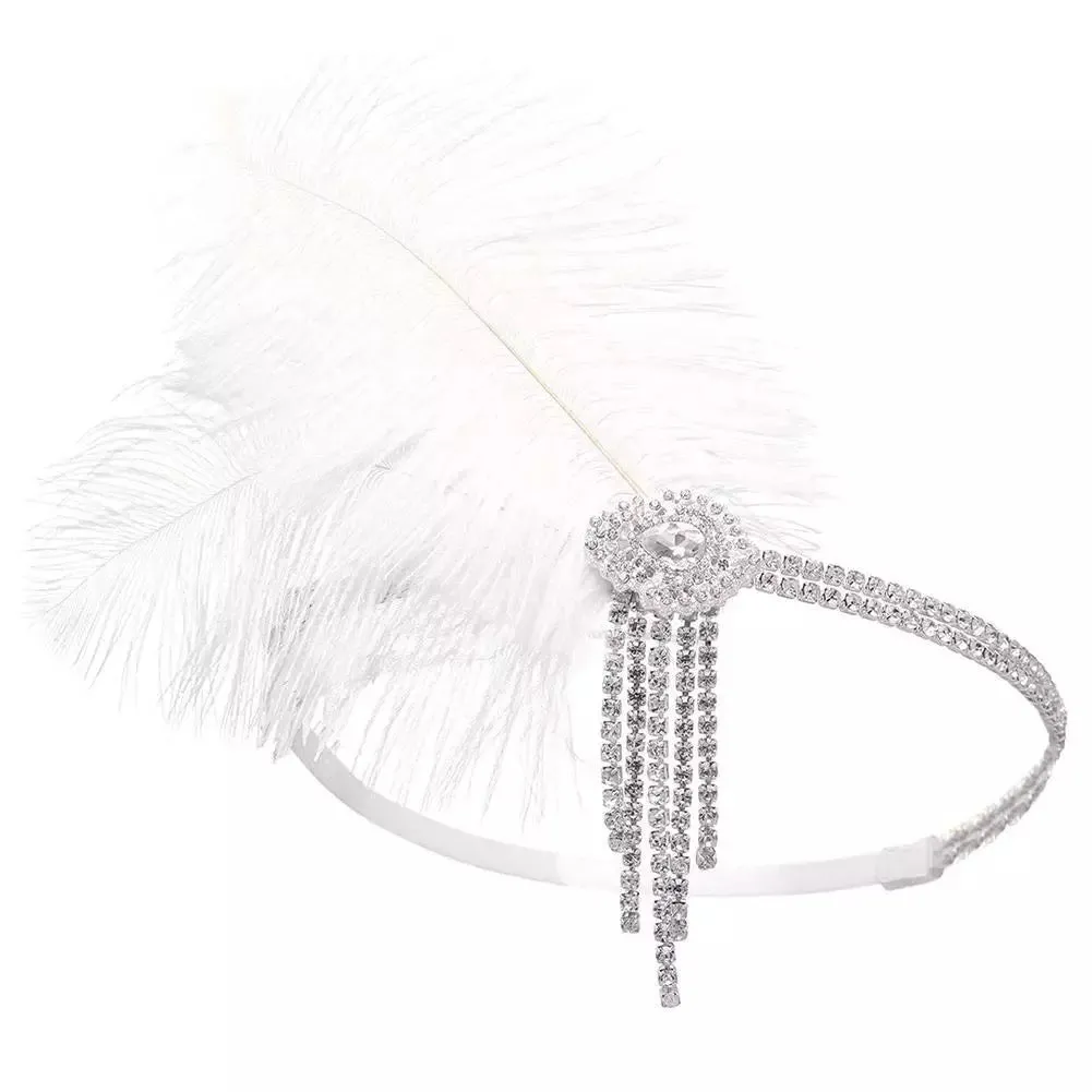 Great Gatsby 1920's Flapper Feather Headdress Fancy Dress - White (Style 26)
