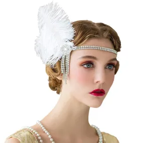 Great Gatsby 1920's Flapper Feather Headdress Fancy Dress - White (Style 26)