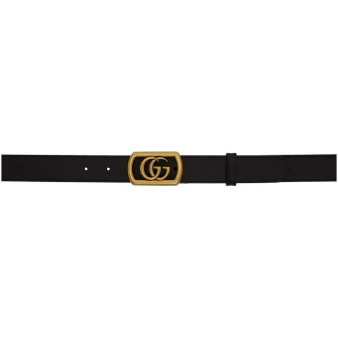 Gucci Black Leather Framed GG Belt