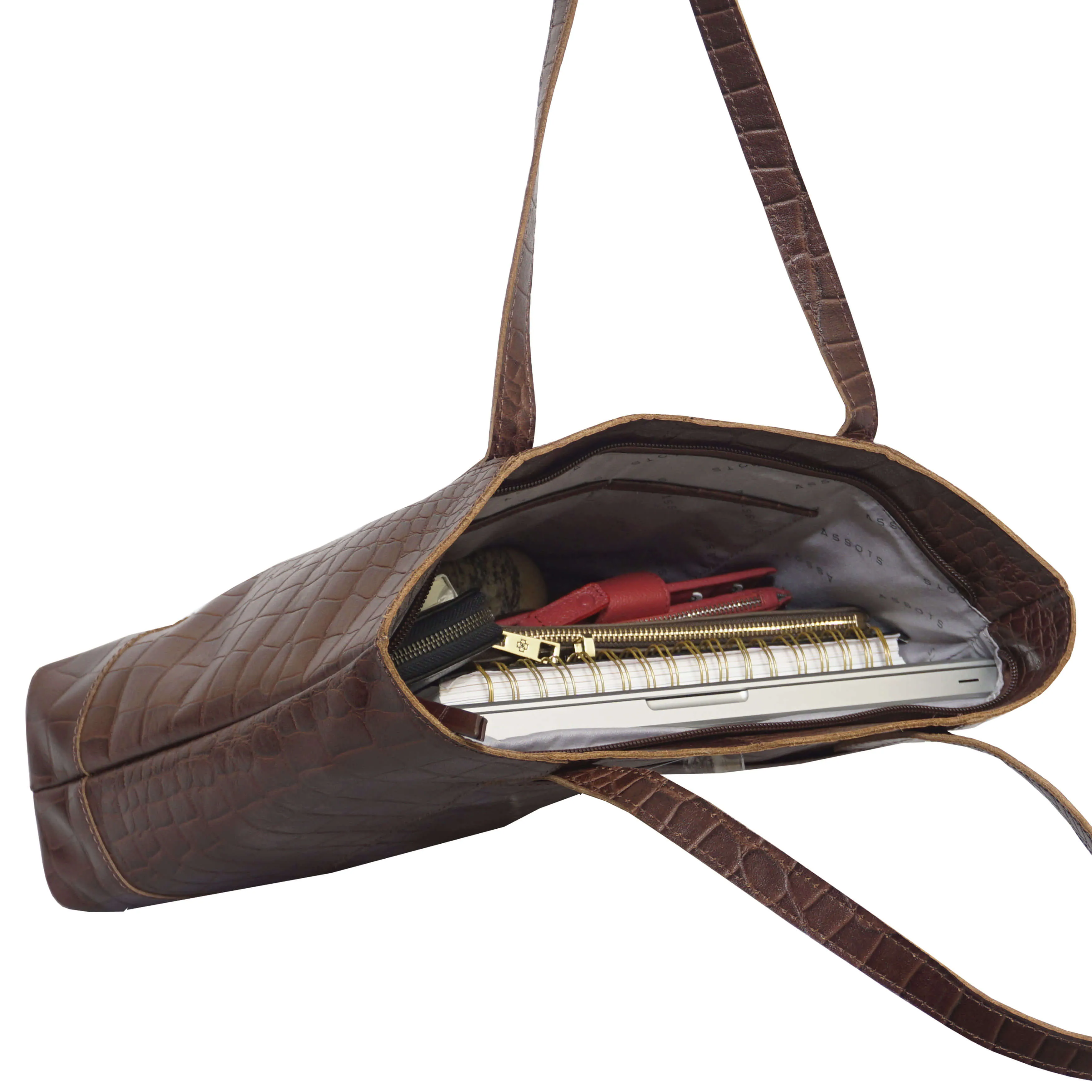'HELENE' Brown Croc Designer Leather Grab Bag