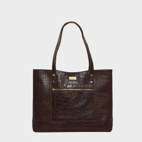 'HELENE' Brown Croc Designer Leather Grab Bag