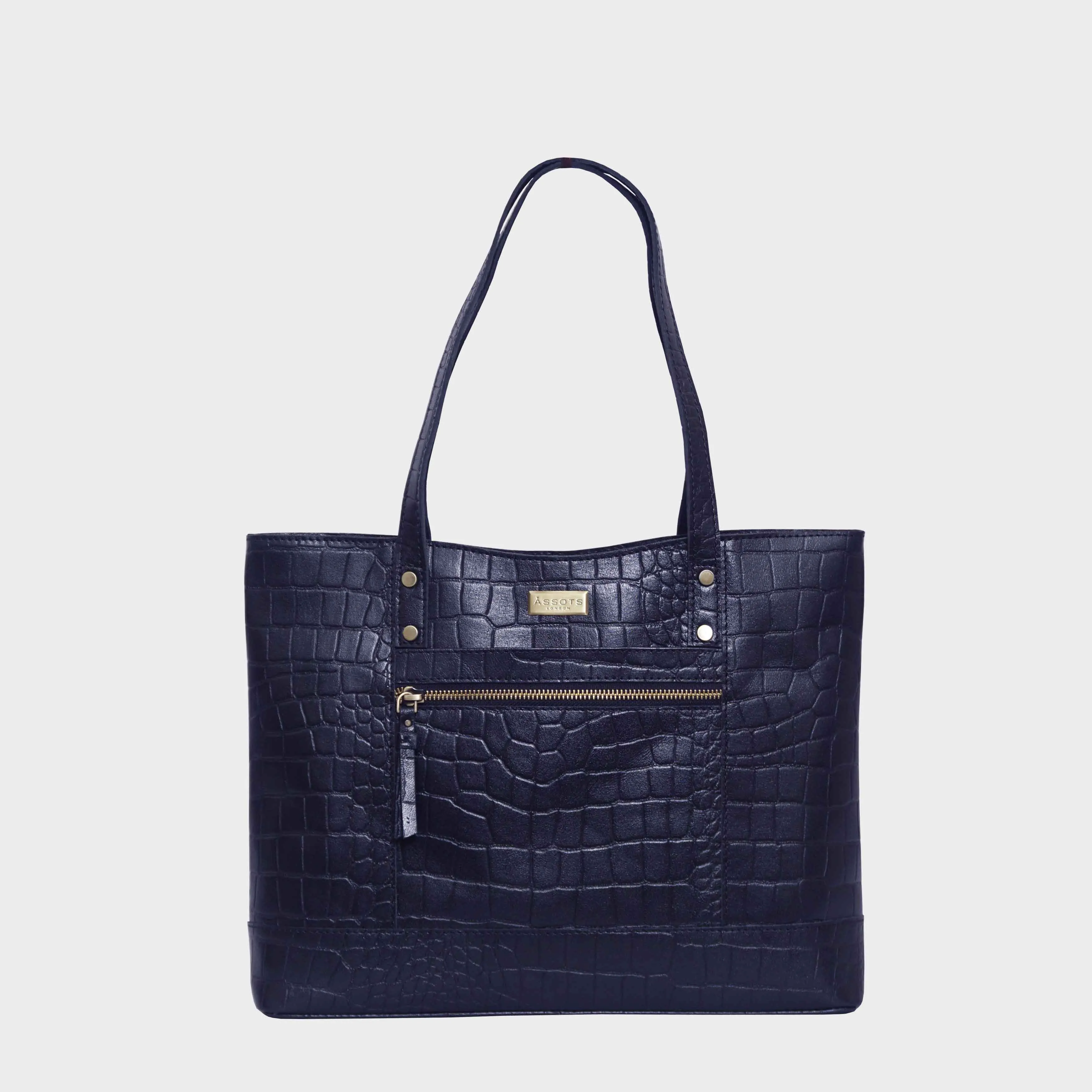 'HELENE' Navy Croc Designer Leather Grab Bag
