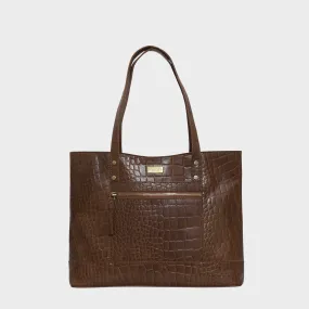 'HELENE' Tan Croc Designer Leather Grab Bag