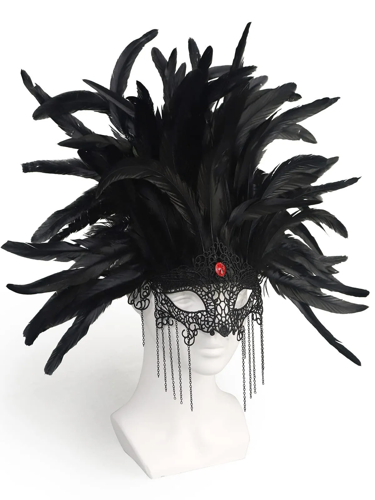 HOMELEX Masquerade Mask for Women with Feathers Halloween Mardi Gras Cosplay Party Costume (Black-3)