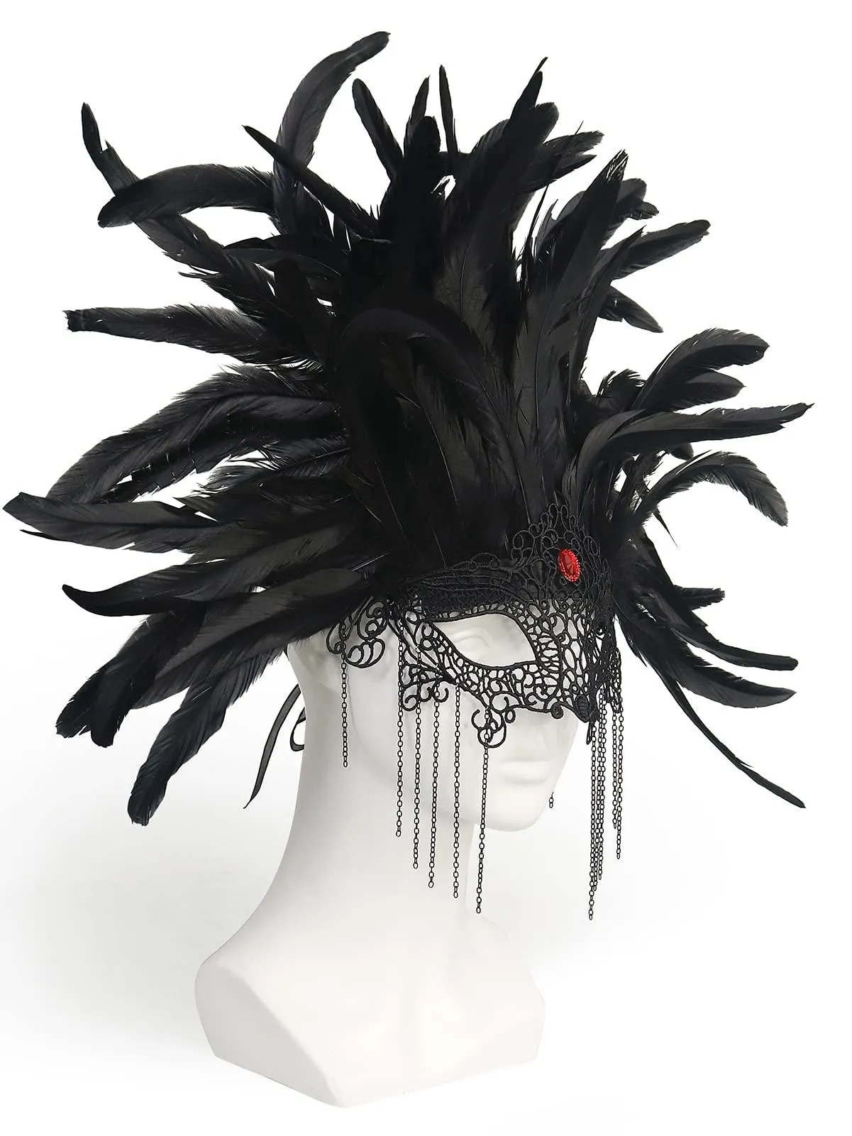 HOMELEX Masquerade Mask for Women with Feathers Halloween Mardi Gras Cosplay Party Costume (Black-3)