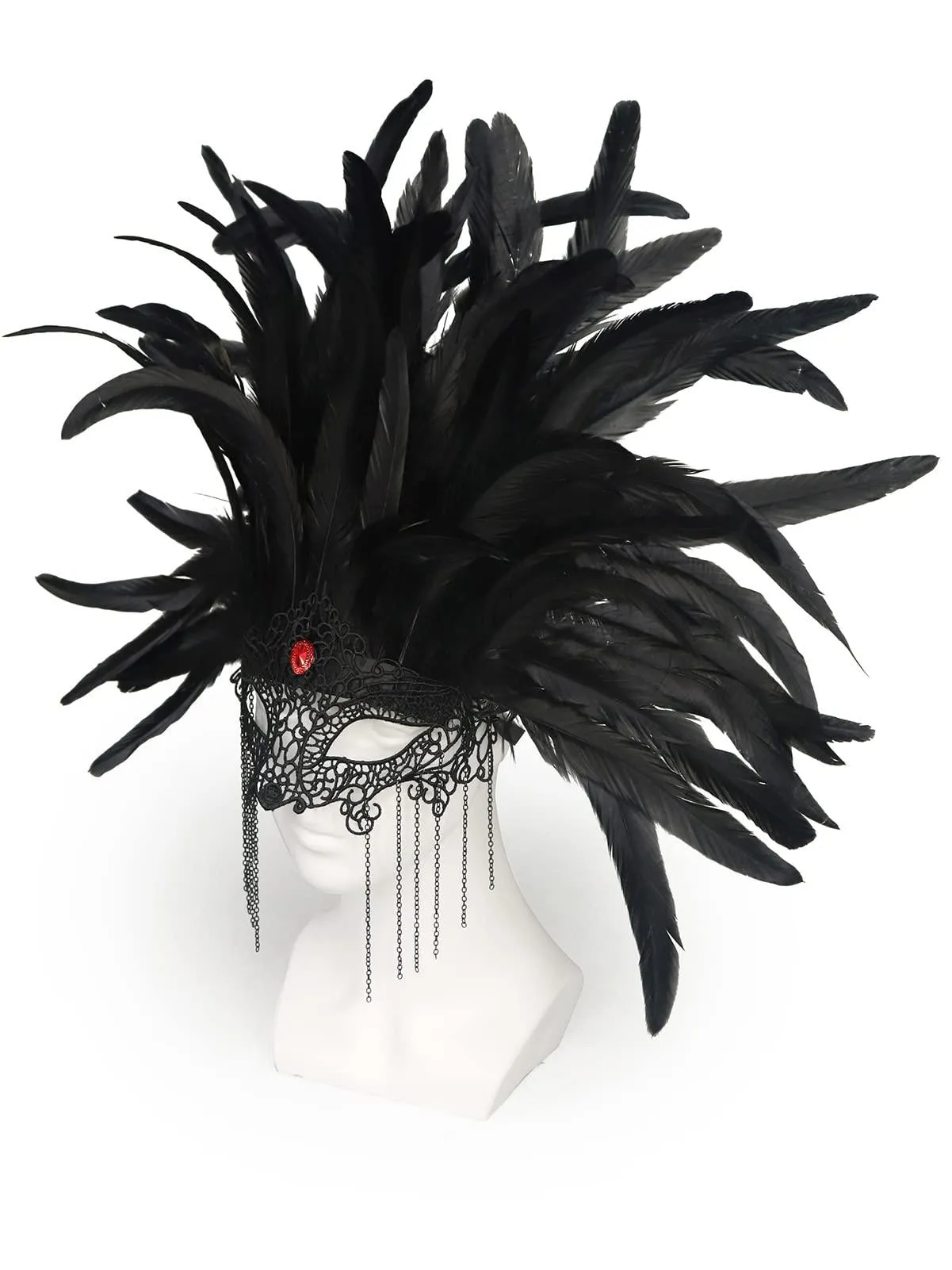 HOMELEX Masquerade Mask for Women with Feathers Halloween Mardi Gras Cosplay Party Costume (Black-3)