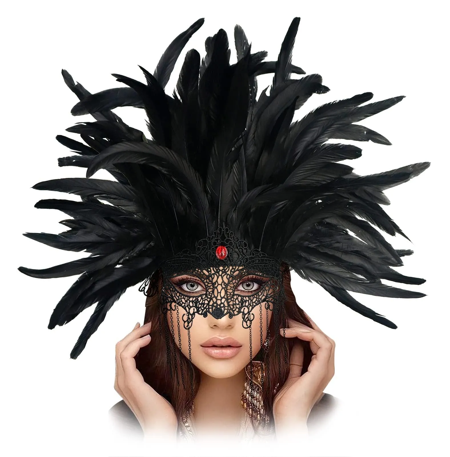 HOMELEX Masquerade Mask for Women with Feathers Halloween Mardi Gras Cosplay Party Costume (Black-3)