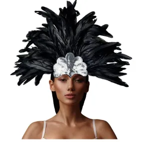 HOMELEX Women's Black Feather Headpiece Carnival Caribbean Headdress Showgirl Accessories
