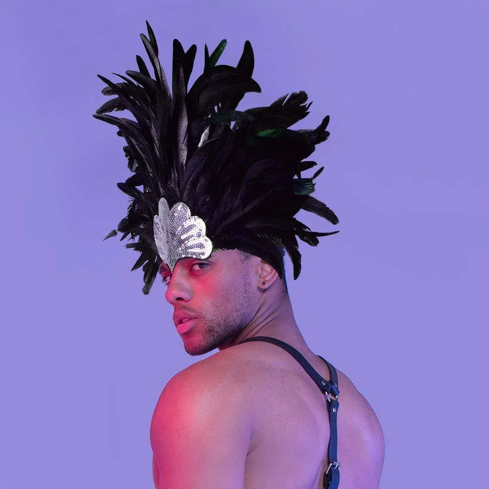 HOMELEX Women's Black Feather Headpiece Carnival Caribbean Headdress Showgirl Accessories