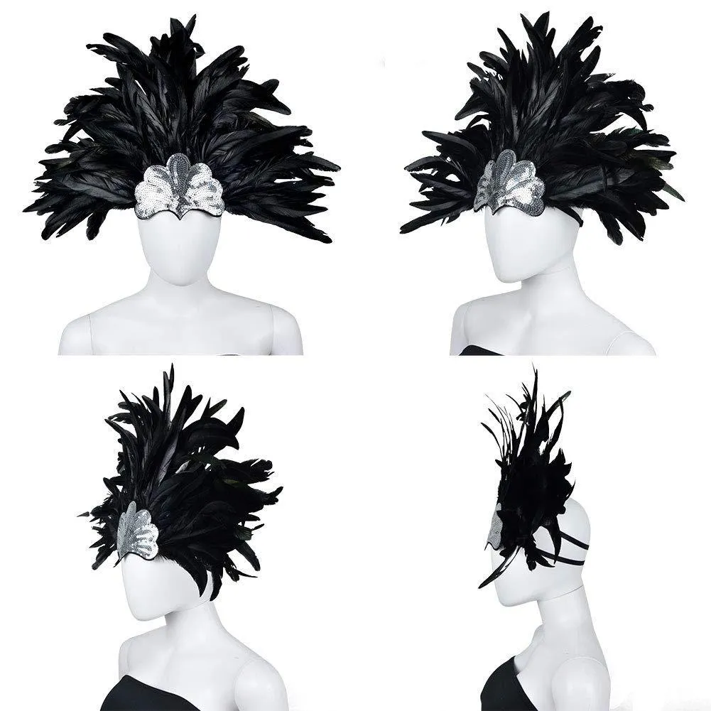 HOMELEX Women's Black Feather Headpiece Carnival Caribbean Headdress Showgirl Accessories