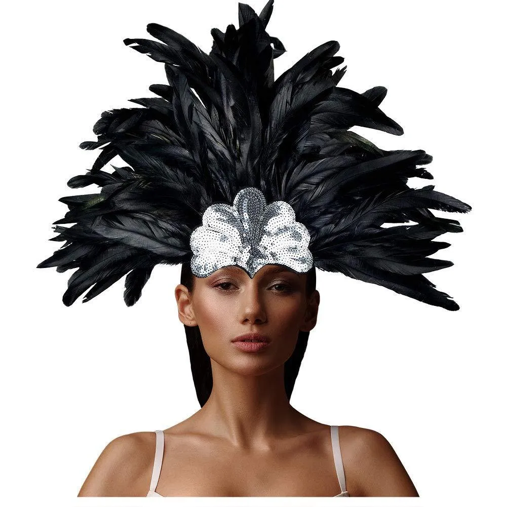 HOMELEX Women's Black Feather Headpiece Carnival Caribbean Headdress Showgirl Accessories