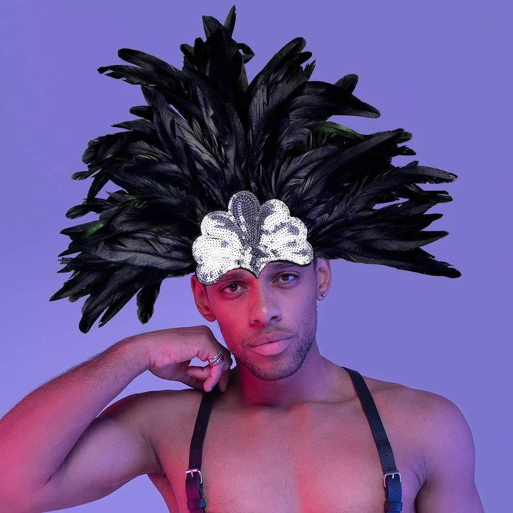 HOMELEX Women's Black Feather Headpiece Carnival Caribbean Headdress Showgirl Accessories