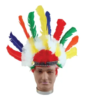 Indian Feather Headdress Wild West Fancy Dress Adult native american