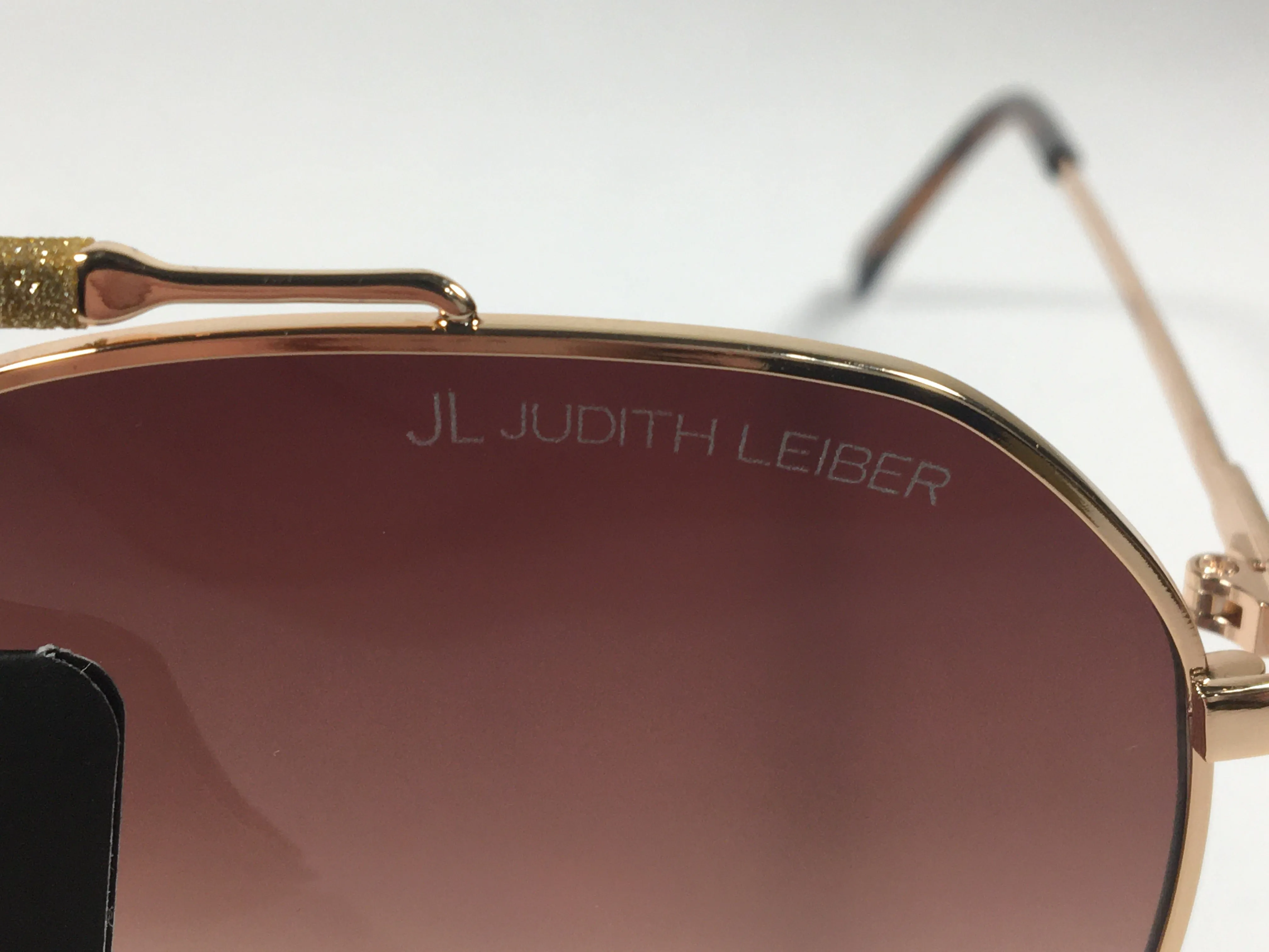 JL By Judith Leiber Lotus Aviator Sunglasses Gold Brown Frame Gold Bar Brown Gradient Lens