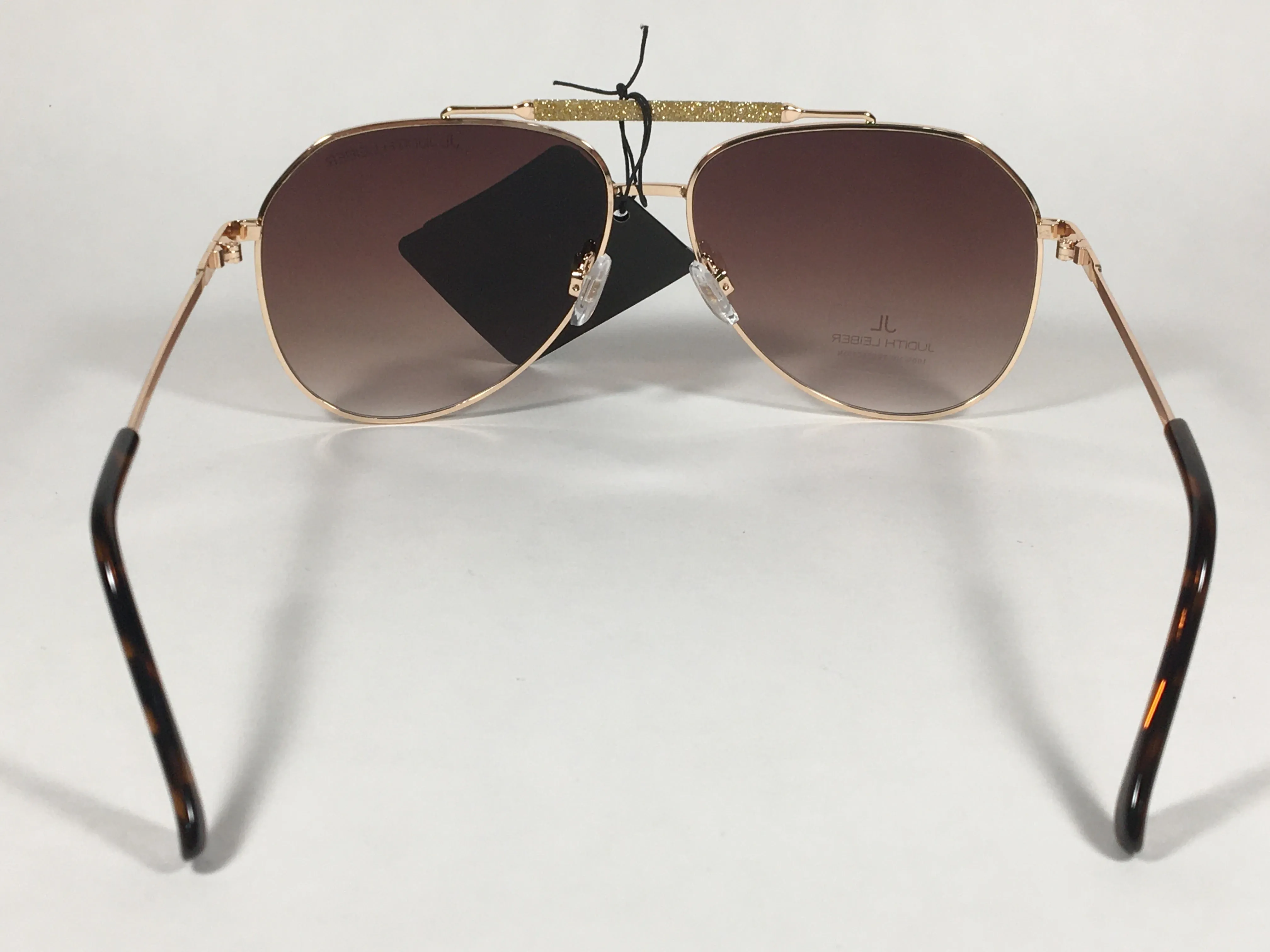 JL By Judith Leiber Lotus Aviator Sunglasses Gold Brown Frame Gold Bar Brown Gradient Lens