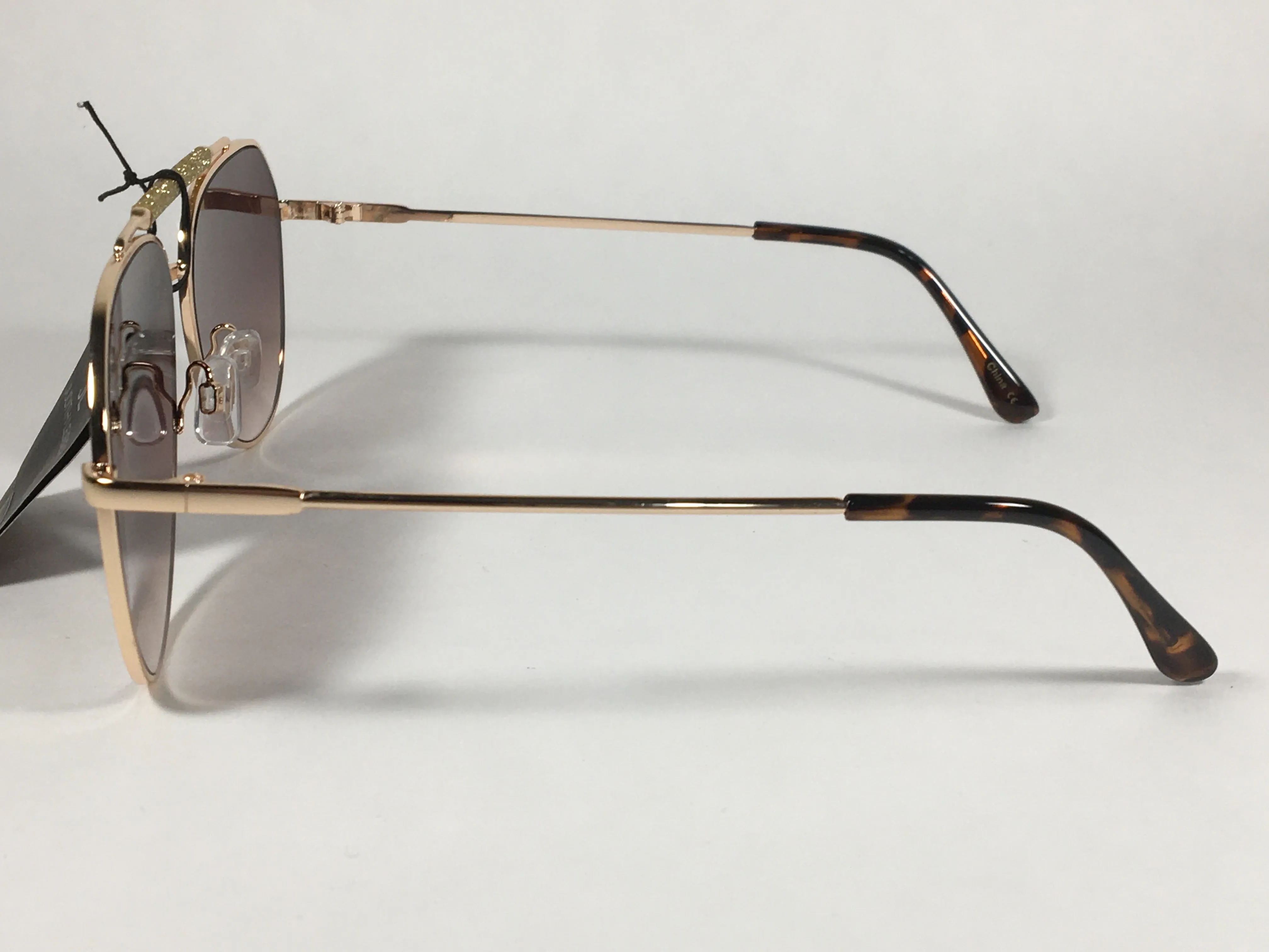 JL By Judith Leiber Lotus Aviator Sunglasses Gold Brown Frame Gold Bar Brown Gradient Lens