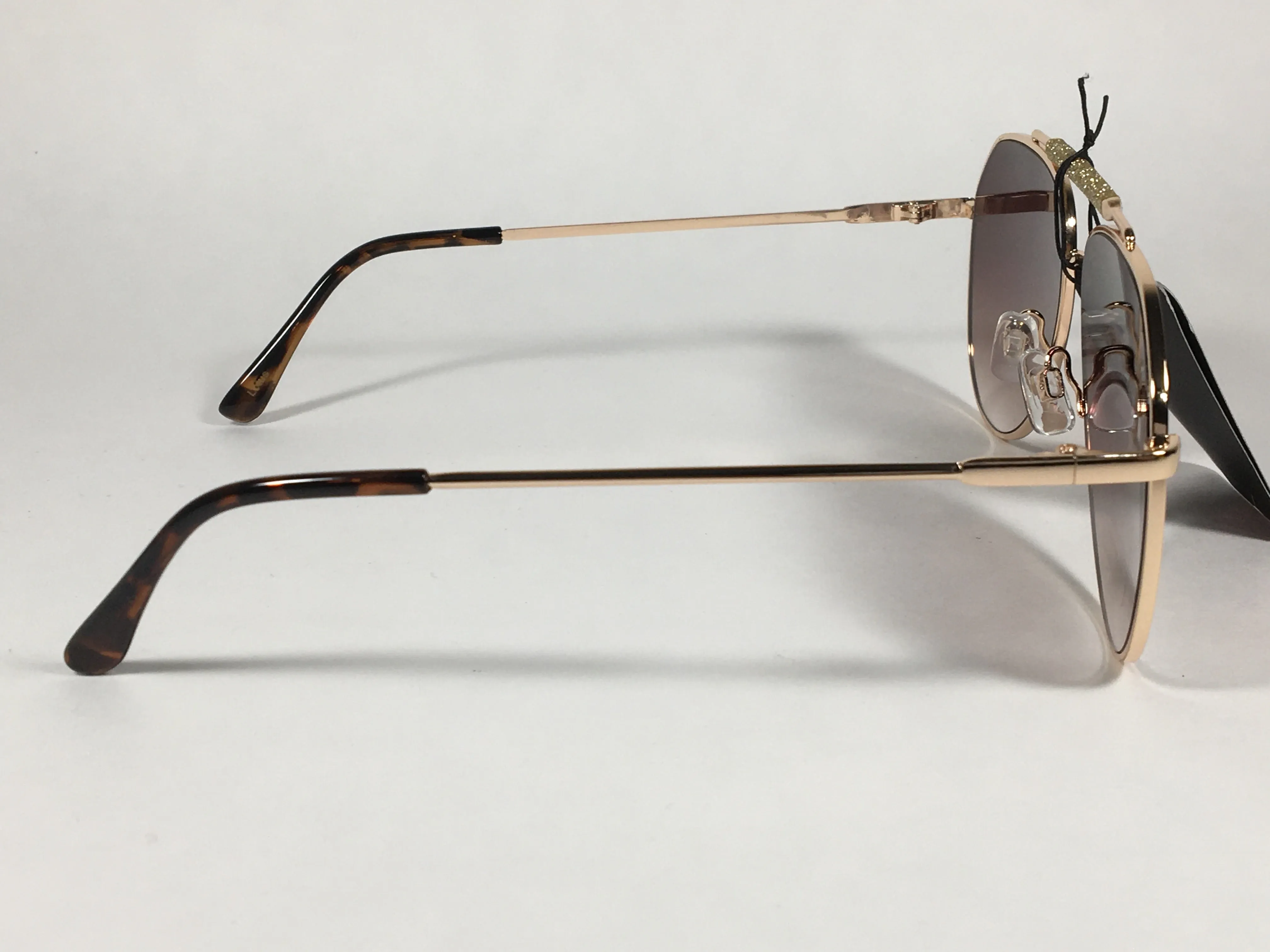 JL By Judith Leiber Lotus Aviator Sunglasses Gold Brown Frame Gold Bar Brown Gradient Lens