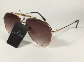 JL By Judith Leiber Lotus Aviator Sunglasses Gold Brown Frame Gold Bar Brown Gradient Lens