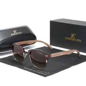 KINGSEVEN 2023 Quality Upgrade Walnut Wooden Sunglasses Men Polarized Semi-Rimless UV400 Protection Retro Eyewear Women