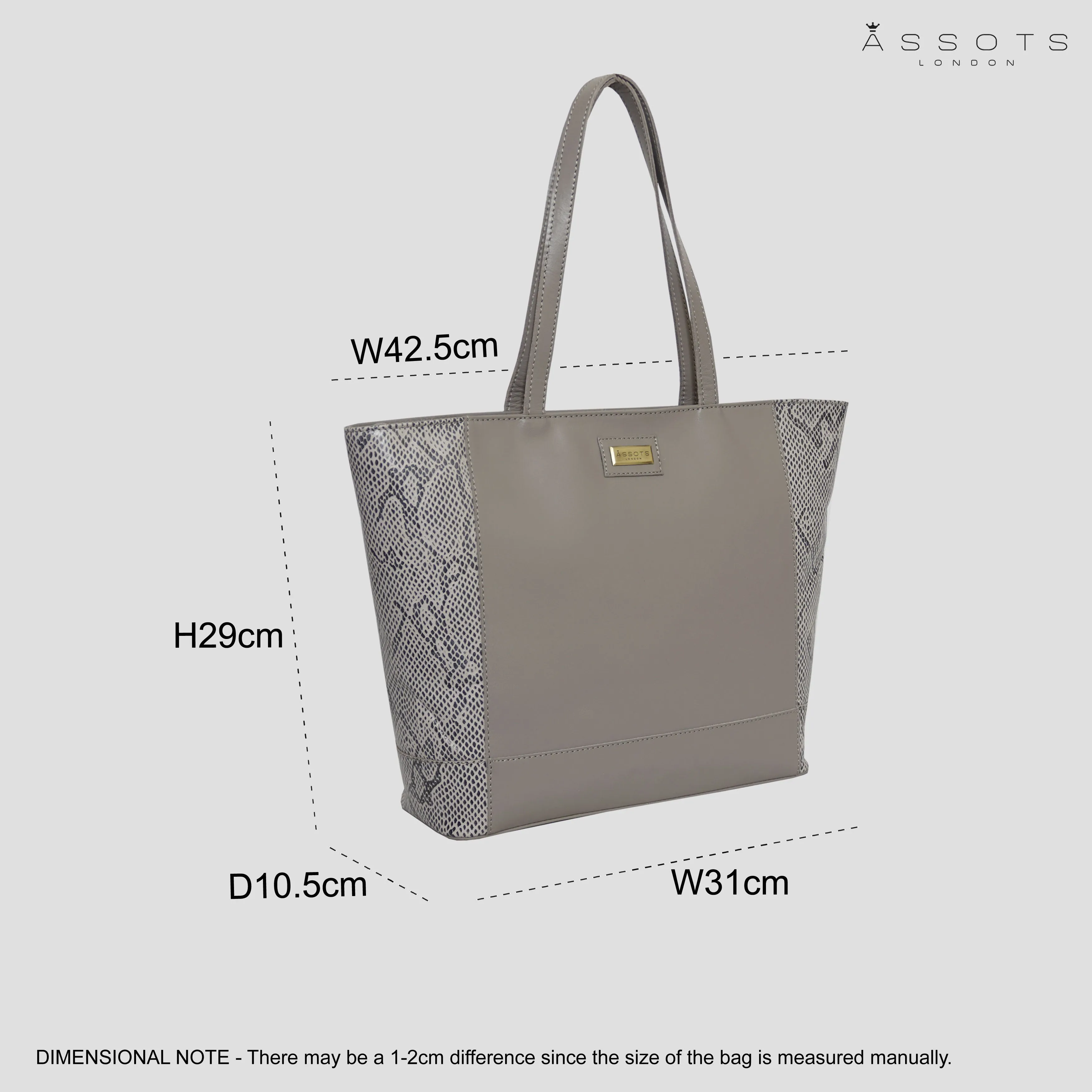 'Klara' Grey Animal Snake Print Real Leather Designer Tote Bag