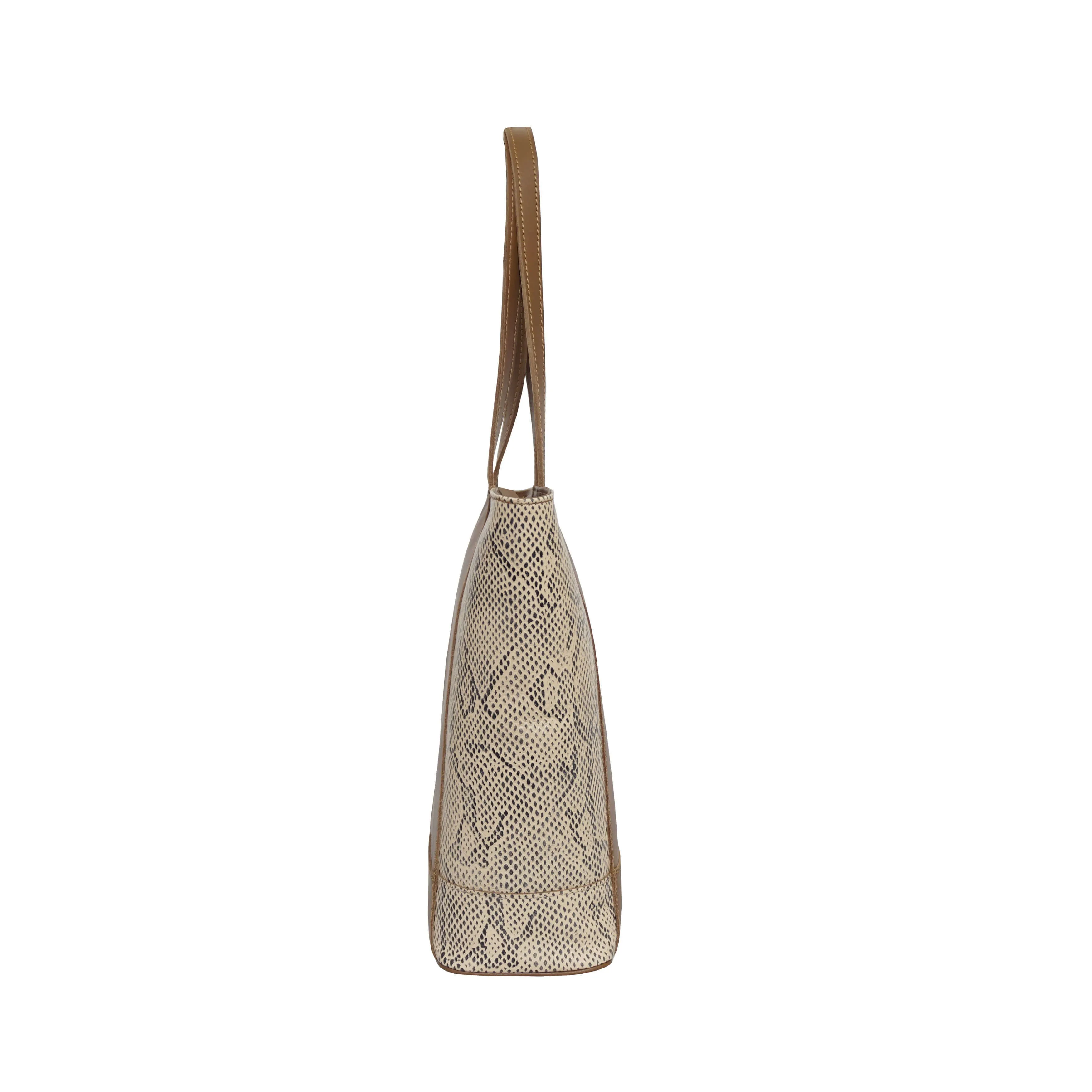 'Klara' Tan Animal Snake Print Real Leather Designer Tote Bag