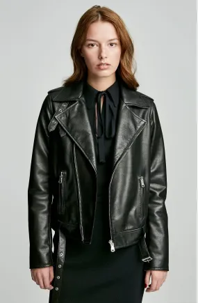 LEATHER BUCKLE BIKER JACKET