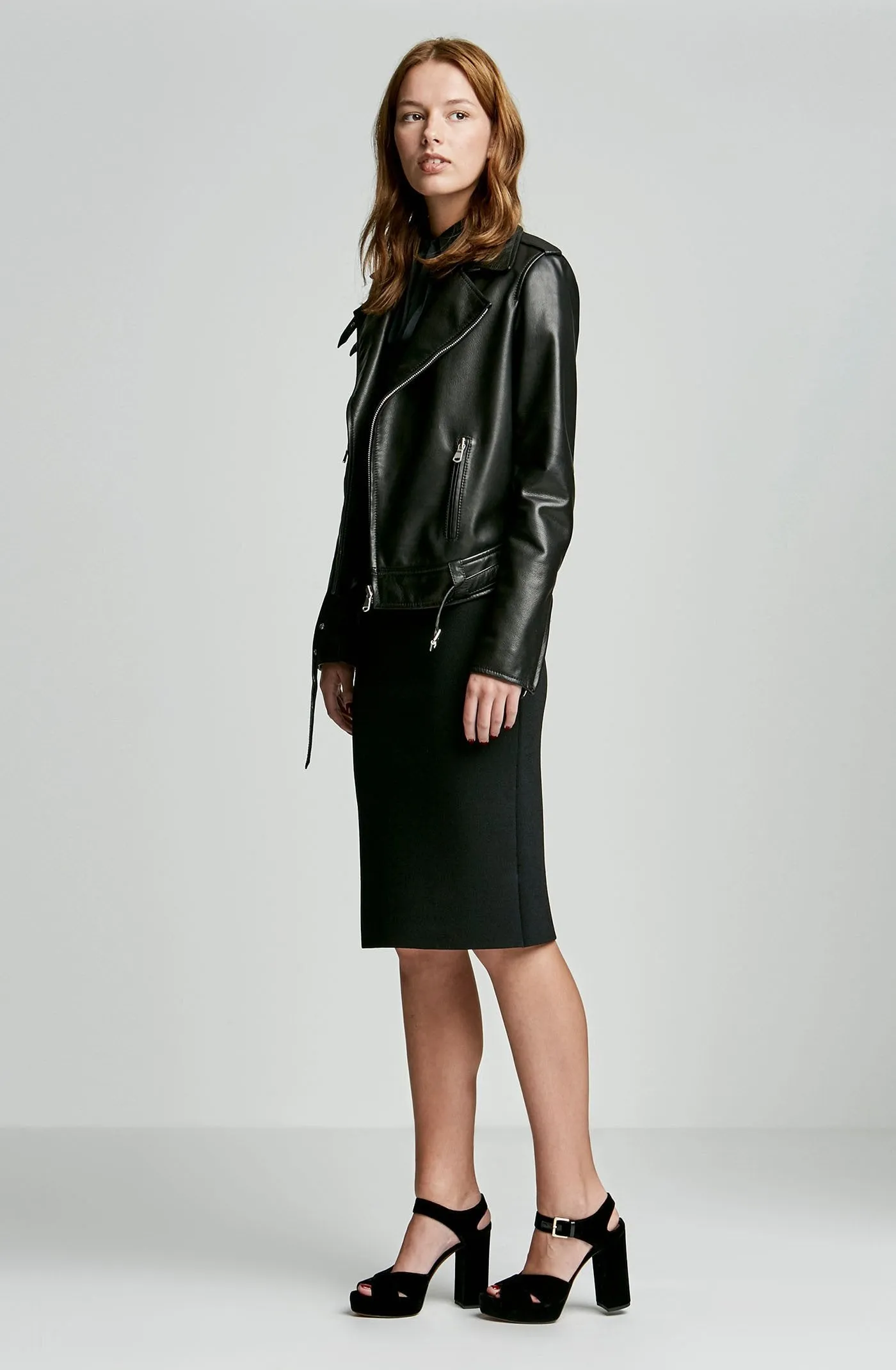 LEATHER BUCKLE BIKER JACKET