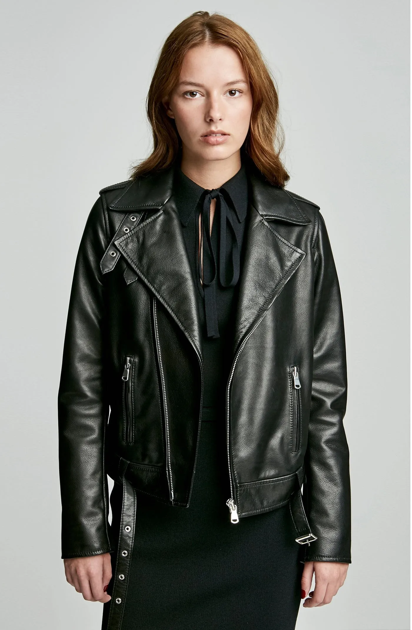 LEATHER BUCKLE BIKER JACKET