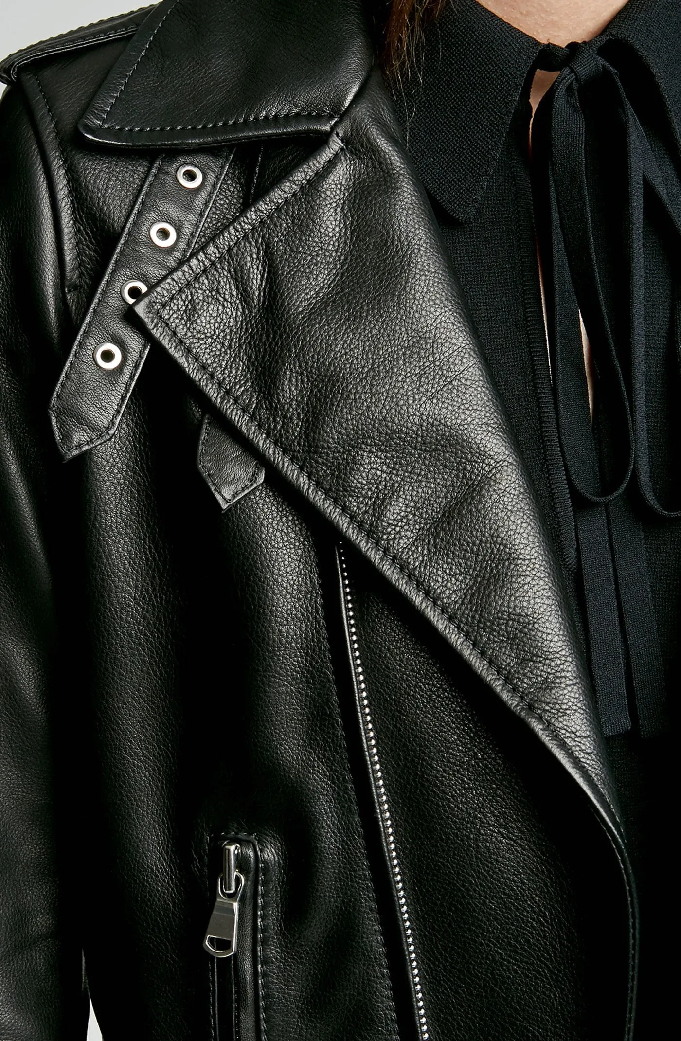 LEATHER BUCKLE BIKER JACKET