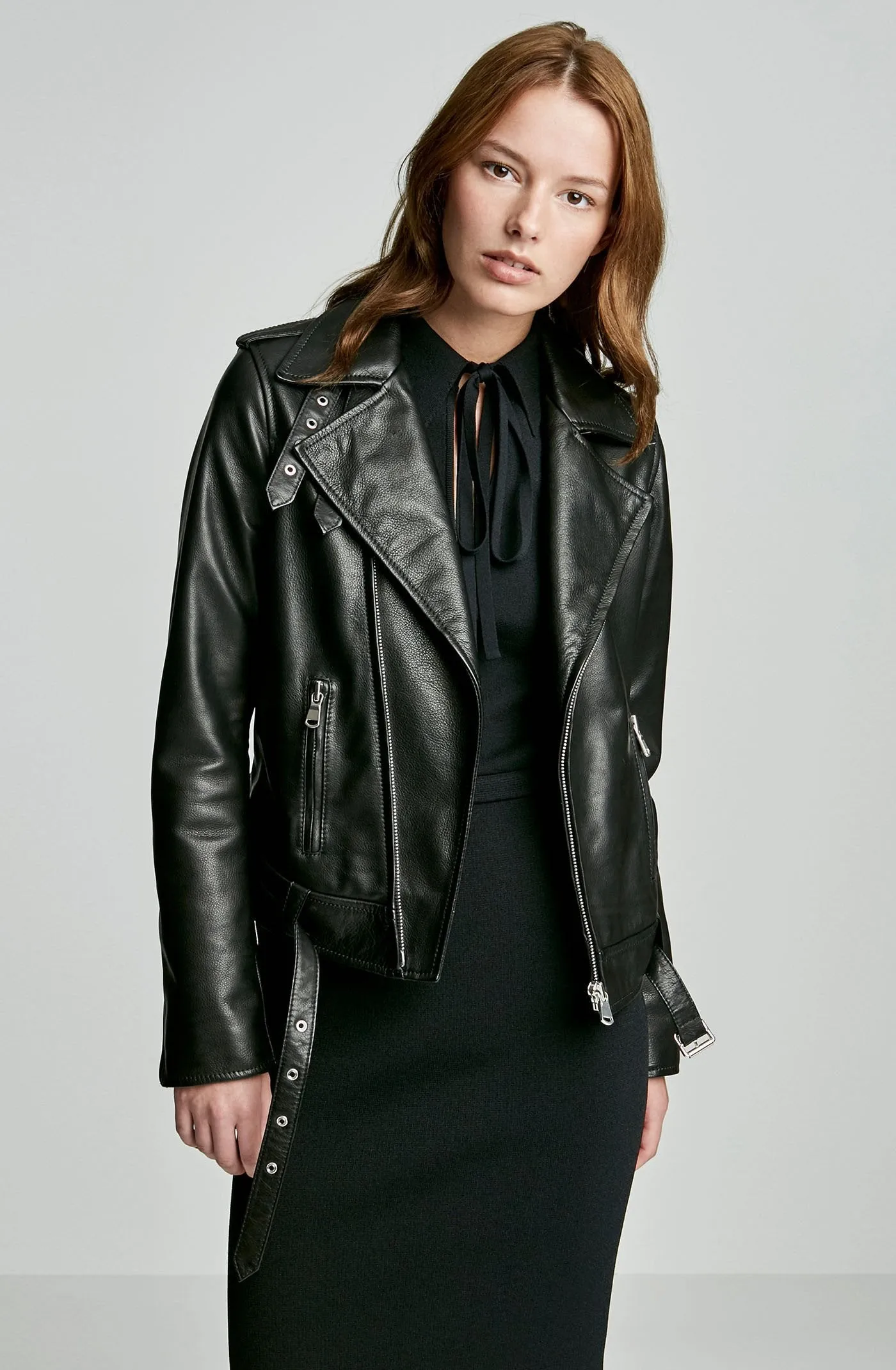 LEATHER BUCKLE BIKER JACKET