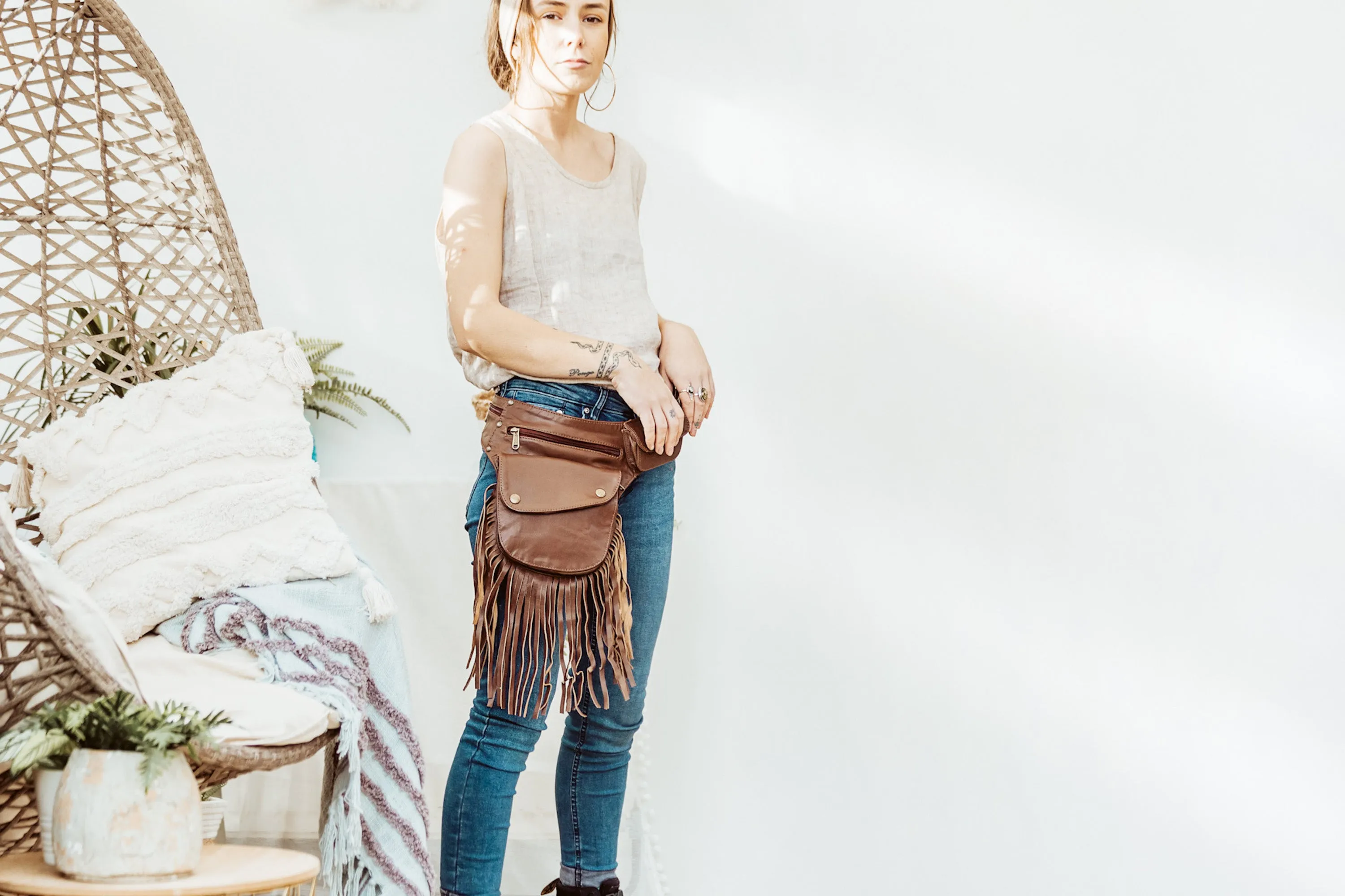 Leather Tassel Belt - Cinnamon