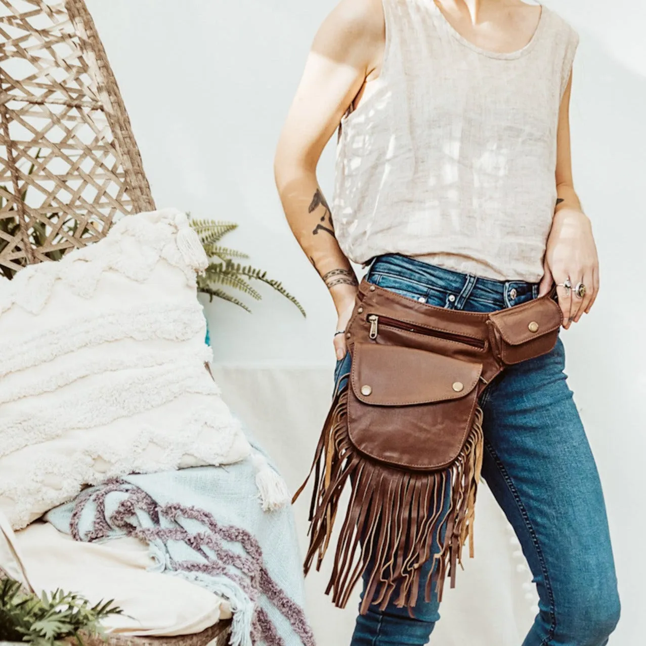 Leather Tassel Belt - Cinnamon