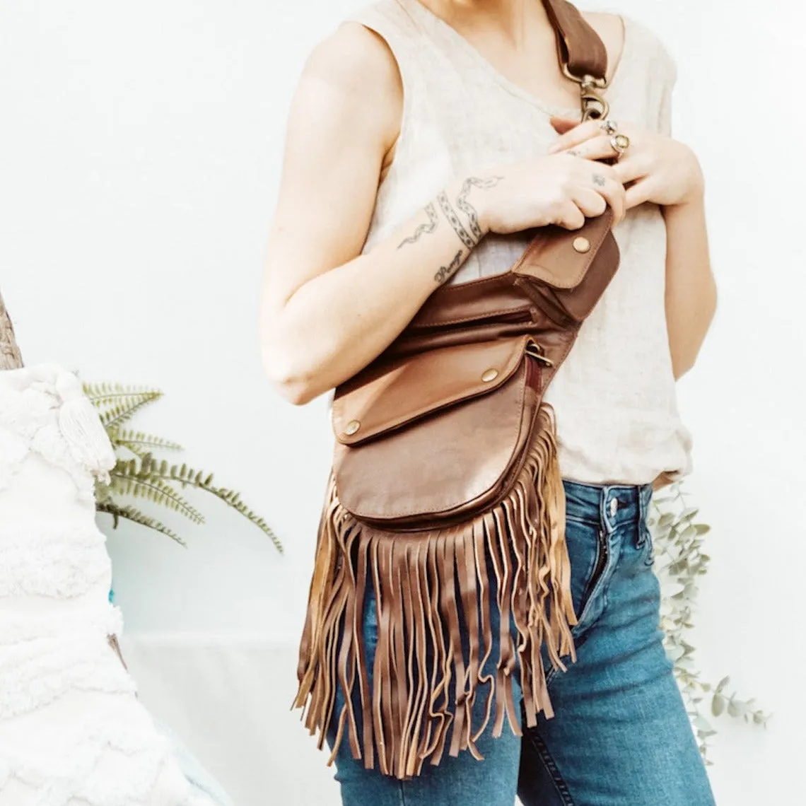 Leather Tassel Belt - Cinnamon