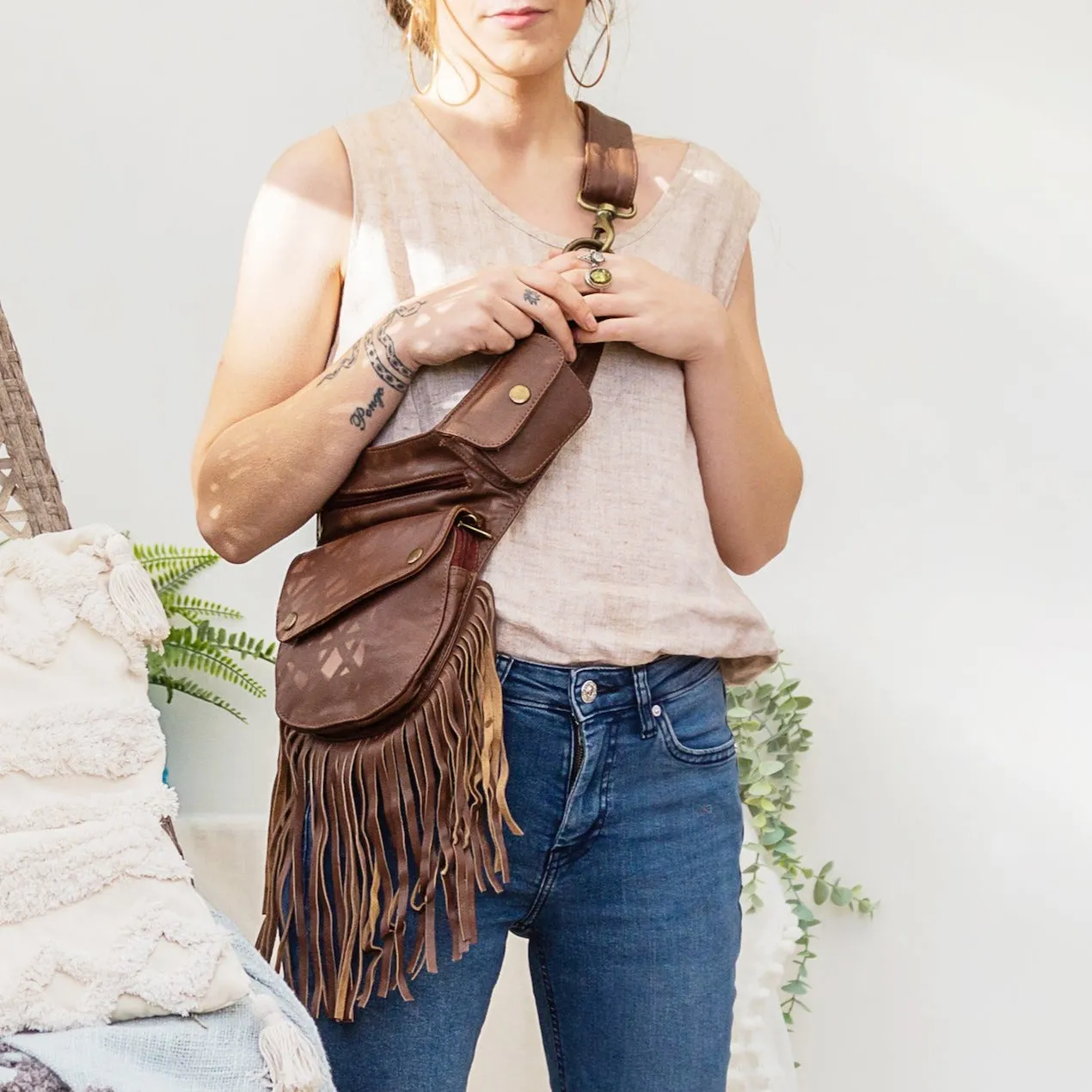 Leather Tassel Belt - Cinnamon