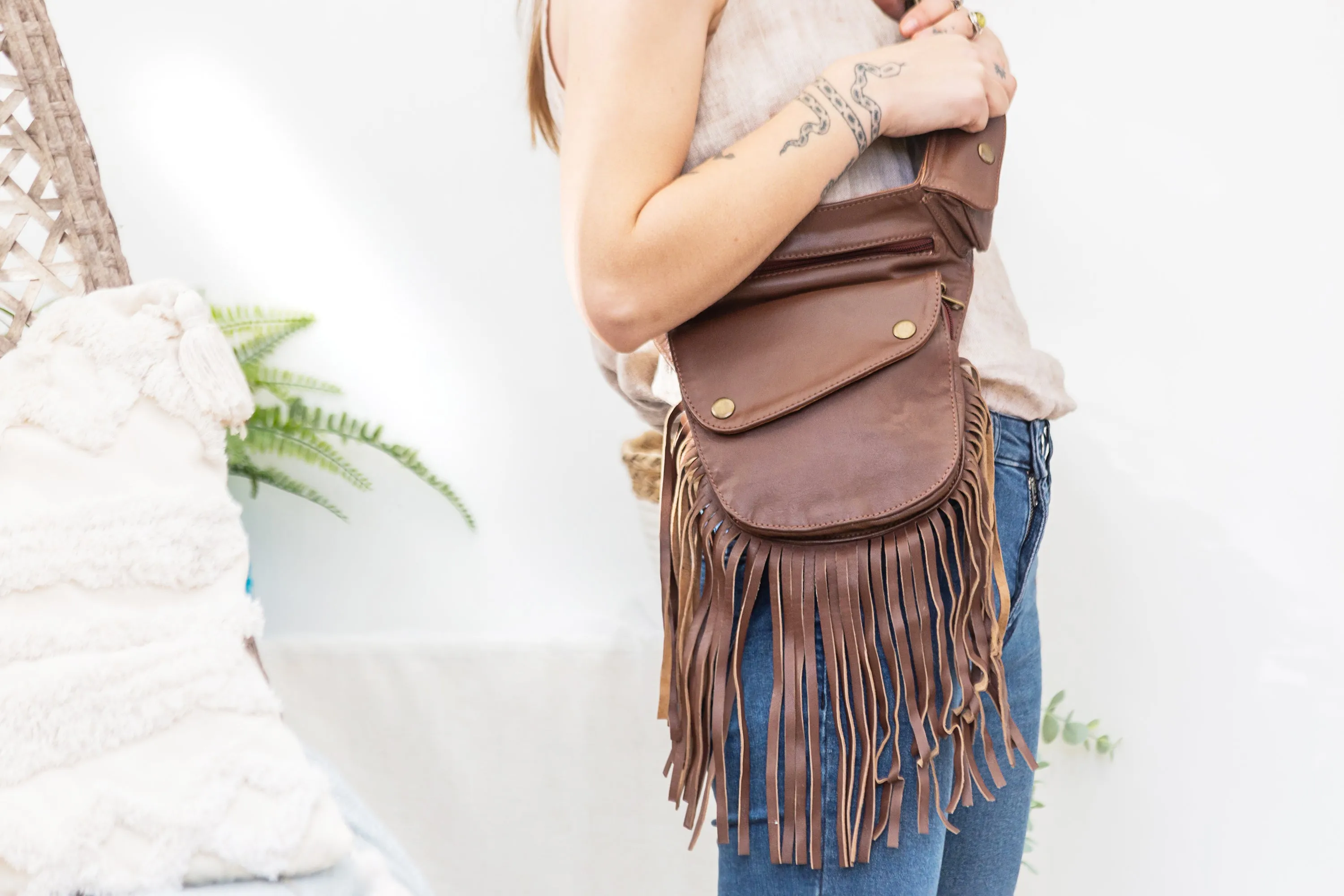 Leather Tassel Belt - Cinnamon