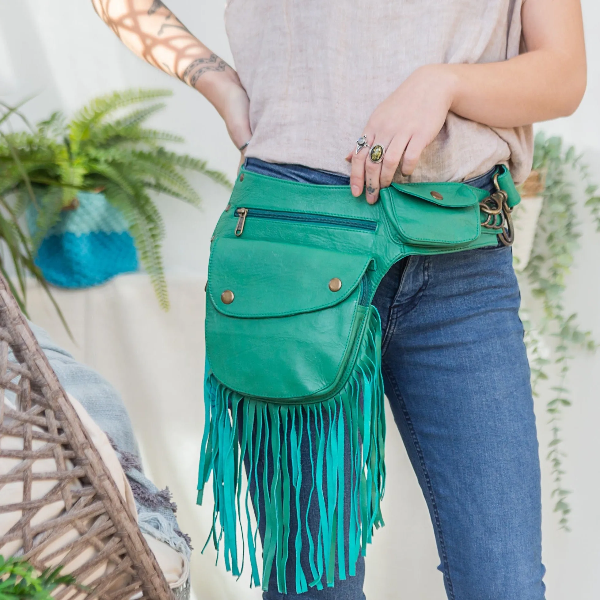 Leather Tassel Belt - Mint Julep
