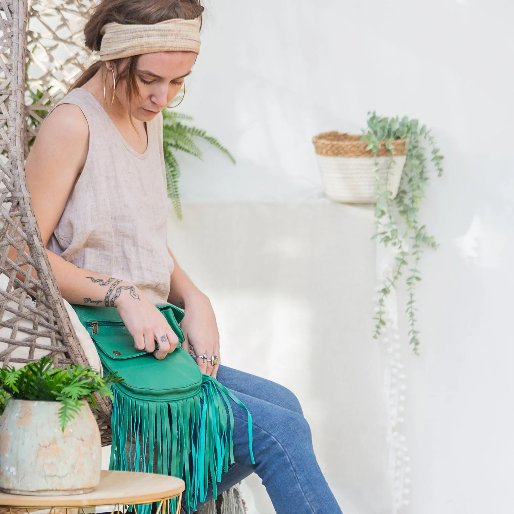 Leather Tassel Belt - Mint Julep