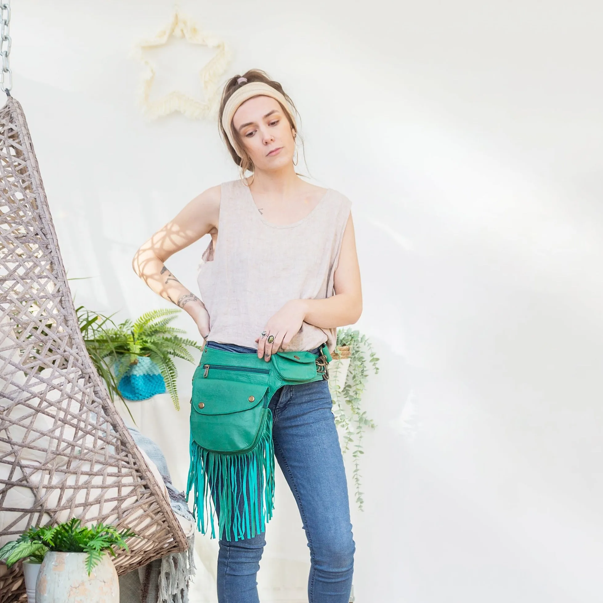 Leather Tassel Belt - Mint Julep