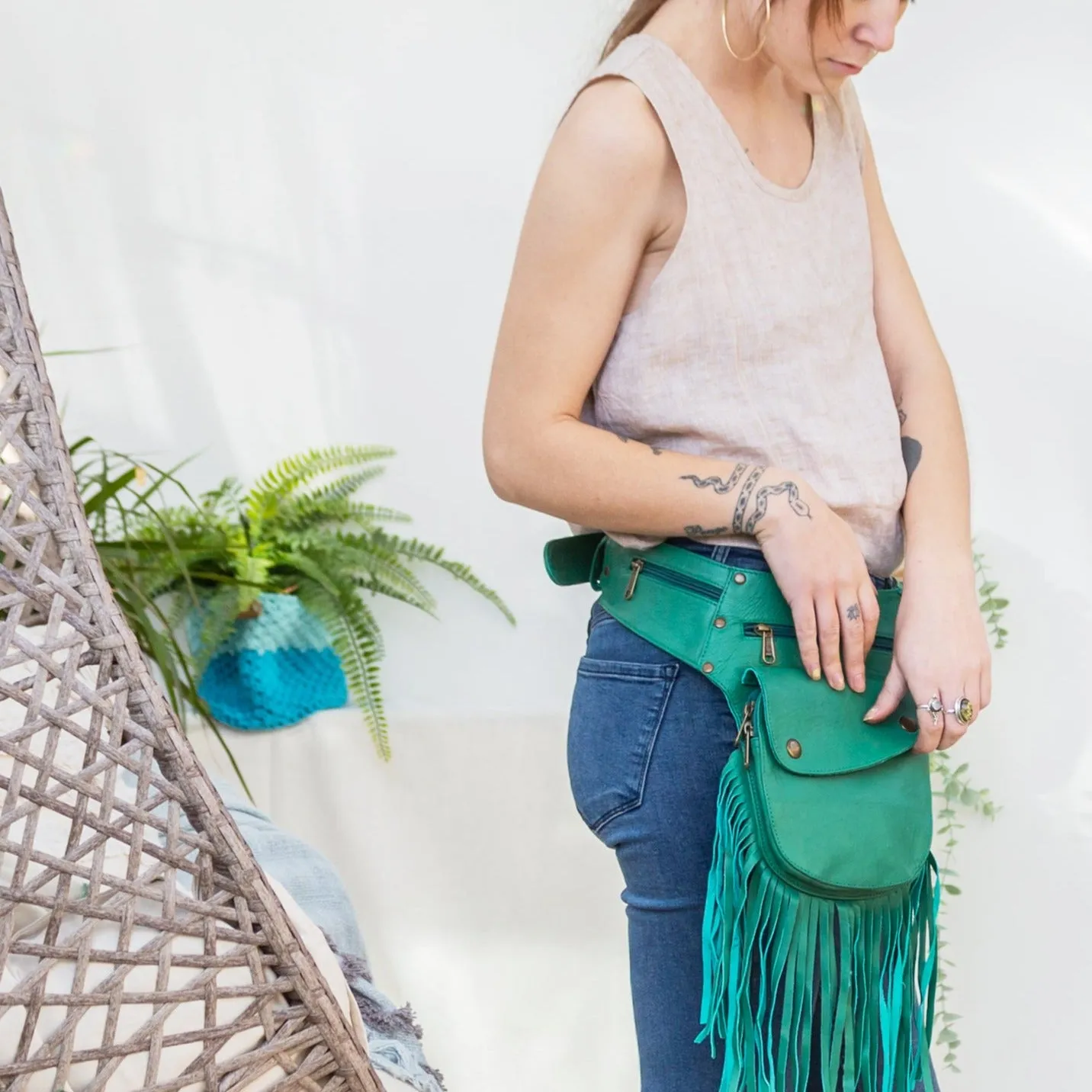 Leather Tassel Belt - Mint Julep