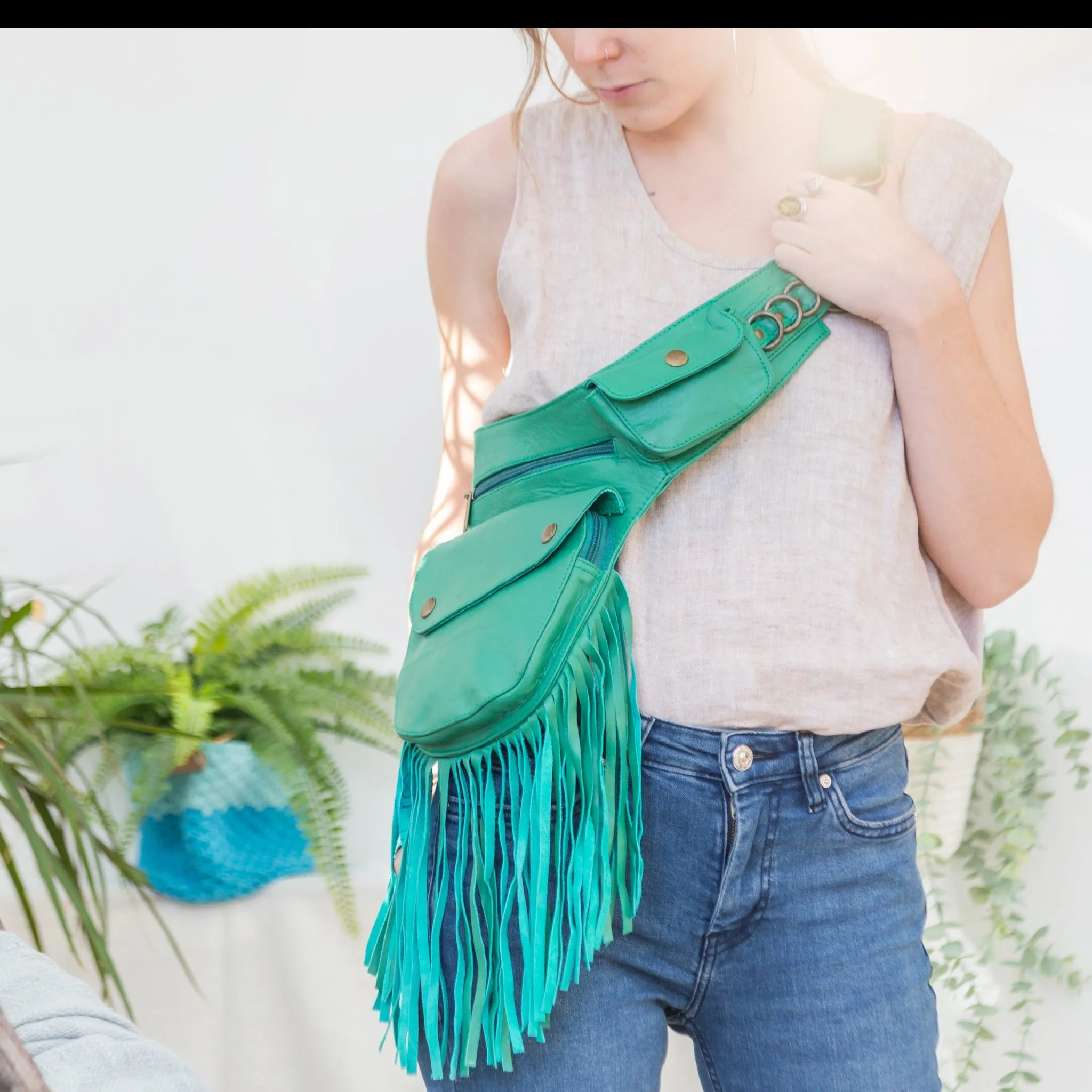 Leather Tassel Belt - Mint Julep