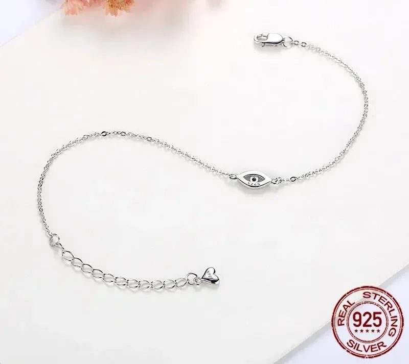 Lovely Crystal Lucky Evil Eye 925 Sterling Silver Bracelets for Women Blue Stone Adjustable Fine Jewelry Accessories