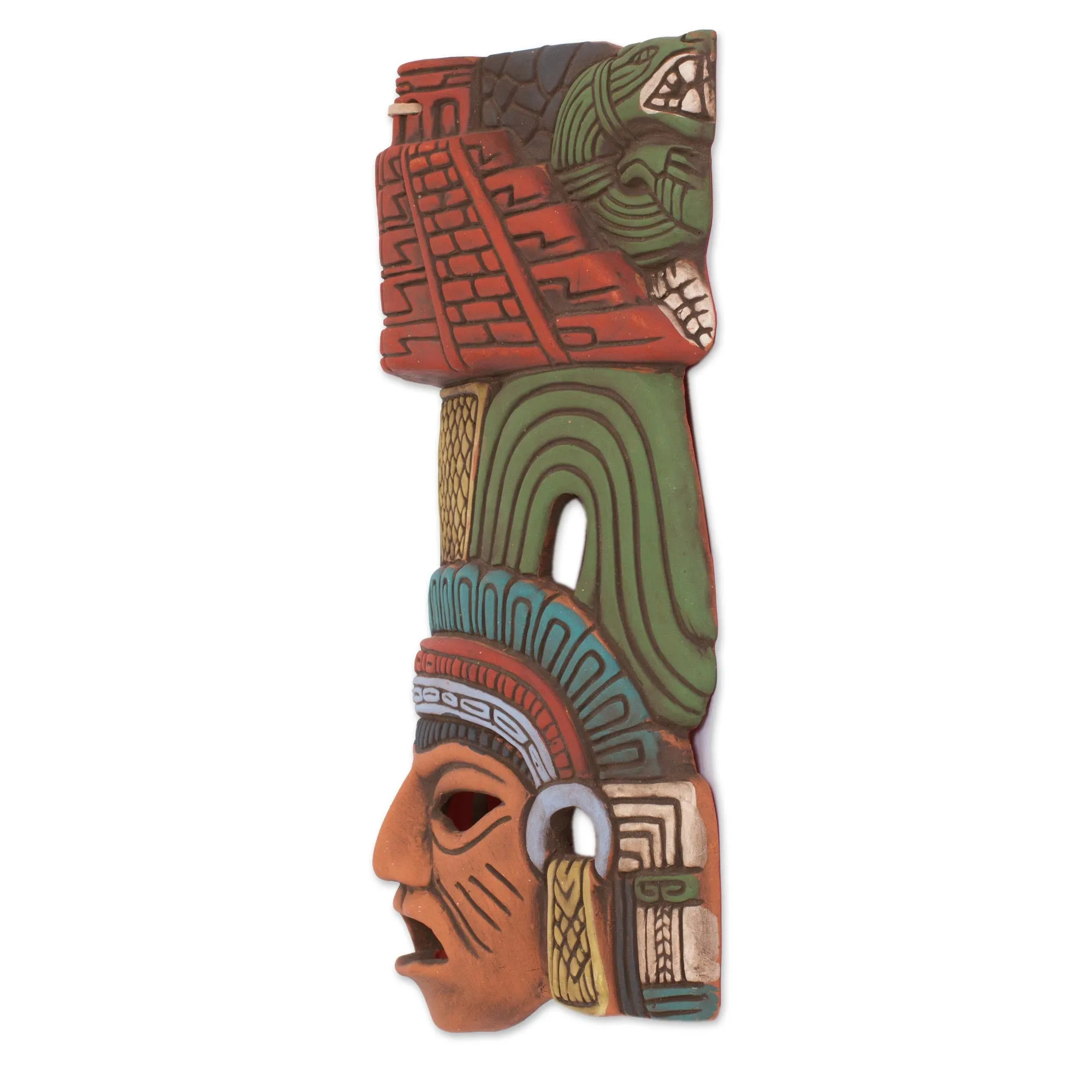 Mayan Pyramid Hand Painted Ceramic Mayan Wall Mask from Mexico