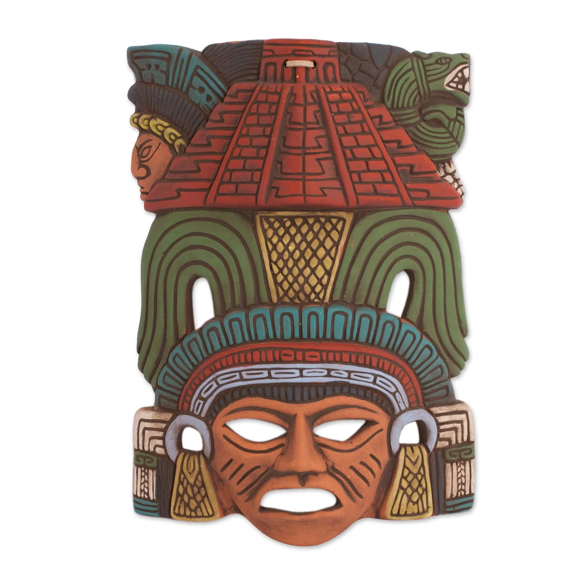 Mayan Pyramid Hand Painted Ceramic Mayan Wall Mask from Mexico